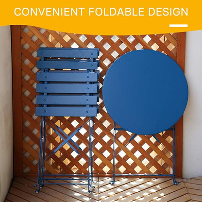 Grand patio 3-Piece Folding Bistro Set, 2 Chairs and 1 Table, Weather-Resistant Outdoor/Indoor Conversation Set for Patio, Yard, Garden -Peacock Blue