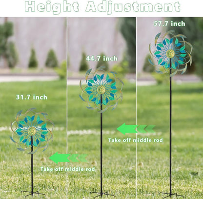 Metal Wind Spinners Outdoor,13'' Dia Green Double Wind Spinner & Sculpture,Waterproof Garden Windmill for Yard Art Decorations