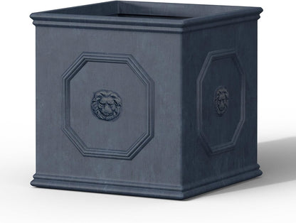 Kante Square Lion Head Concrete Planter, Classic English Style Plant Pot with Drainage Hole and Rubber Plug for Indoor Outdoor Garden Patio Home, 10.2"x10.2"x 10.2",Gravel Gray