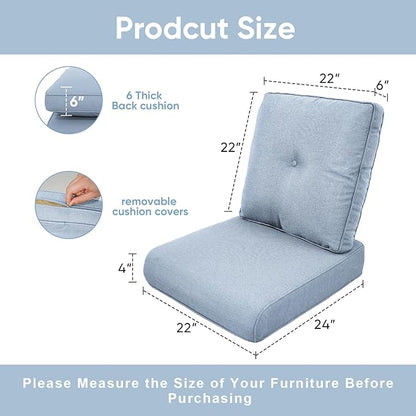 7-Piece Outdoor Patio Cushion Set - Fade & Water Resistant with Removable Olefin Cover, 22x24x4 Inch Memory Foam Cushions for Wicker Sectional Sofa – Baby Blue/Buckle