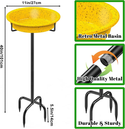 Metal Bird Bath for Outside, Freestanding Birdbaths Detachable Decoration Spa Birdfeeder, Bird Baths Feeder Bowl for Outdoors Garden Patio Yard Lawn Decor(Yellow)