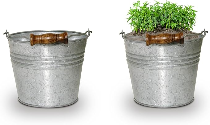 Headwind Vintage Collection - 6 Inch Galvanized Banded Planter with Handles – Galvanized Bucket Planter - Decorative Small Planters for Indoor Plants & Outdoor Use by Robert Allen