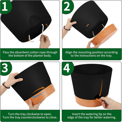 GARDIFE 12 inch Plant Pots, planters,Self Watering Pots, 2 Pack Large Plastic Flower pots with Deep Reservior and High Drainage Holes for Indoor Outdoor Plants and Flowers, Black