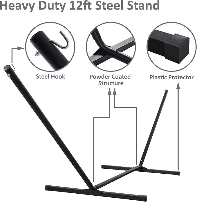 SUNCREAT 2 Person Hammock with Stand, Heavy Duty Portable Hammocks, 475 lbs Capacity, Dark Grey