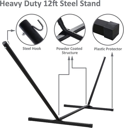 SUNCREAT 2 Person Hammock with Stand, Heavy Duty Portable Hammocks, 475 lbs Capacity, Dark Grey