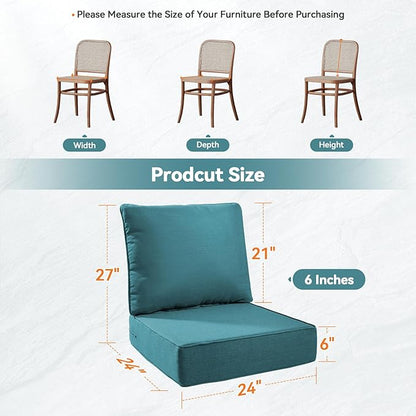 Luxury 6" Outdoor Cushions for Patio Furniture, 24x24x6" Thick Seat Cushion Set of 5, Fade Resistant Couch Chair Replacement Cushions High Density Deep Wicker Chair Cushion w/ Removable Cover, Green