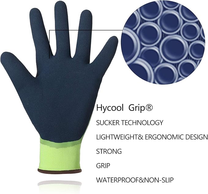 Waterproof Work Gloves for Men and Women, Hycool Thermal Insulated Freezer Rubber Coated Gloves,Super Grip L6201