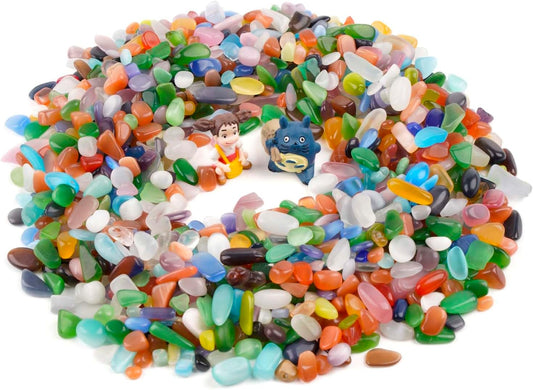 WAYBER Colorful Opal Pebbles, 1 Lb/460g Decorative Crystal Stones Rocks Sea Glass Gravel Sand for Aquarium/Turtle Tank/Succulent Plants/Flowerpot/Vase Decoration