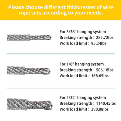 1/8" Wire Cable Rope Kit ，Vinyl Coated 304 Stainless Steel Wire – 300FT 7x7 Strand Cable with Turnbuckles，Shade Sail & Hanging Lights Hardware Kit for Outdoor, Garden,Patio, Crafts, Hanging Lights
