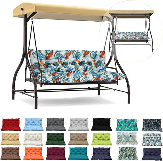 Swing Replacement Cushions with Backrest, 2 or 3 Seater Waterproof Non-Slip Overstuffed Swing Pad, Indoor/Outdoor Bench Cushion for Porch Chair Swing Garden Furniture (Summer, 40 * 40 in)