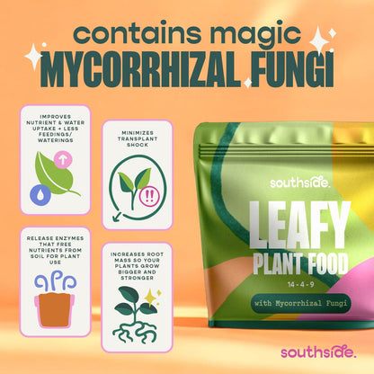 Leafy Plant Food with Mycorrhizal Fungi for Indoor Potted Plants - Makes 200 liters of Gentle Houseplant Fertilizer with Complete Nutrition