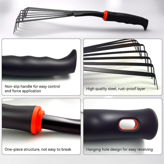 2 Pcs Gardening Hand Rake, 14.5" Alloy Steel Short Handle Shrub Rake for Soil Loosening, Planting and Spreading Mulch, Raking Flower Beds