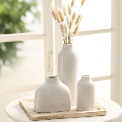 Ceramic Vase Set of 3, White Flower Vase Home Decor,Modern Farmhouse Decor,Pampas Grass Dried Fresh Flowers Living Room,Bookshelf Decoration, Centerpiece Table Decor,Boho Decor.(White)