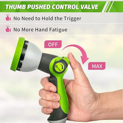 AUTOMAN Garden Hose Nozzle Sprayer - 10 Spray Patterns, Thumb Control On Off Valve, Durable Water Nozzle, Extra 4 Washers, for Watering Garden, Cleaning, Washing Car, Showering Pets Lawngreen
