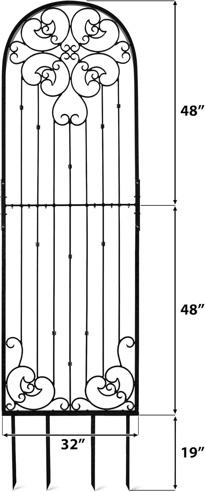 H Potter Black 8 Foot Tall Garden Trellis Wrought Iron Heavy Scroll Metal Decoration Lawn Patio and Wall Decor Screen for Rose Clematis Ivy Weather Resistant Patio Wall Art X Large (X-Large Black)