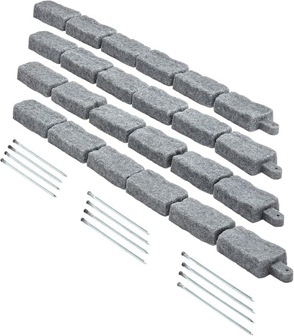 VEVOR Faux Stone Landscape Edging, No Dig Garden Edging Border, Flexible Blocks for Lawn Edging, Flower Beds, Driveway, Yards with 12 Spikes, 4 Pack 24 Bricks 16FT Kit, 46.5" Lx 3.7" W x 2.2" H, Grey