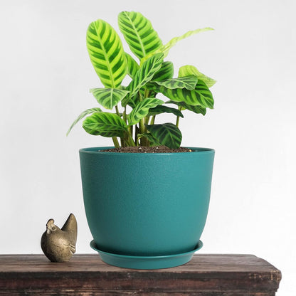 Modern Plant Pots Set, 9/8/7.5 inch Plastic Planters for Indoor Plants, Stylish Flower Pots with Drainage Holes and Saucers for House Plants and Flowers, Blue