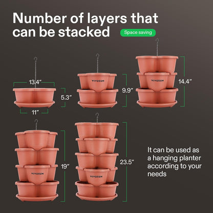 VIVOSUN 5 Tier Vertical Gardening Stackable Planter for Strawberries, Flowers, Herbs, Vegetables, Brown