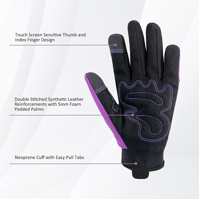 Synthetic Leather Spandex Mechanic Thorn Proof & Puncture Resistant Working Gloves for Men and Women, Safety Work and Gardening, Touchscreen Support
