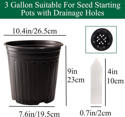 25 Pack 3 Gallon Flexible Plant Nursery Pots Plastic Seedling Starting Pots with Drainage Holes Soft Flower Pots Plant Container with Plant Labels, Black