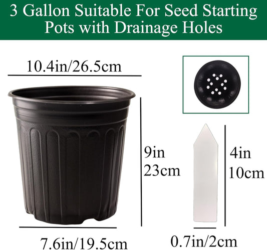 25 Pack 3 Gallon Flexible Plant Nursery Pots Plastic Seedling Starting Pots with Drainage Holes Soft Flower Pots Plant Container with Plant Labels, Black