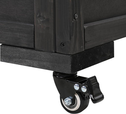 Portable Wooden Cold Frame Greenhouse with Wheels - 47" Mini Greenhouse with Adjustable Roof, Storage Box & Polycarbonate Panels - Plant Protector for Seedlings, Herbs & Winter Gardening (Black)