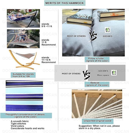 Double Hammock with Quilted Fabric and Spreader Bars,Longer and Sturdier,Quality Hammocks for Outdoor Indoor Patio Yard