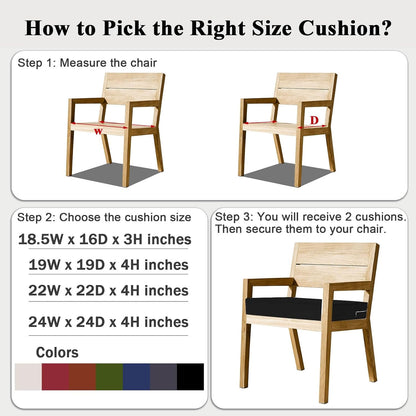 Outdoor Chair Cushions Set of 2 for Patio Furniture 22x22x4 Inch Waterproof Patio Chair Cushion 3 Year Color Fastness Square Elastic Foam Garden Couch Pads with Ties and Handle,Black