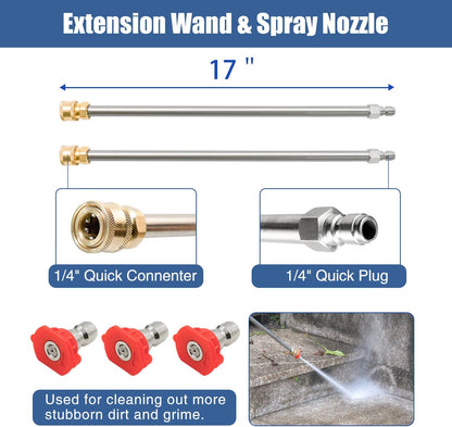 JANZ 20'' Pressure Washer Surface Cleaner with 4 Wheels, Stainless Steel Housing, 1/4" Quick Plug, 2 Extension Wands, 2 Replacement Nozzles and 3 Spray Nozzles, 4000 PSI