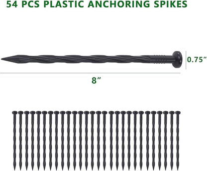 No Dig Landscape Edging Kit 60FT 2IN Tall with Scissors, Heavy Duty PP Material Garden Edging with 54 Anchoring Spikes, Edging for Landscaping, Garden, Black