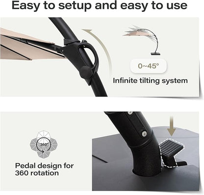 LAUSAINT HOME Outdoor Patio Umbrellas with Base, Upgraded 12FT Curvy Aluminum Offset Cantilever Umbrella with 360° Rotation Design for Garden, Pool, Backyard, Market, Deck (Champagne-Upgraded)