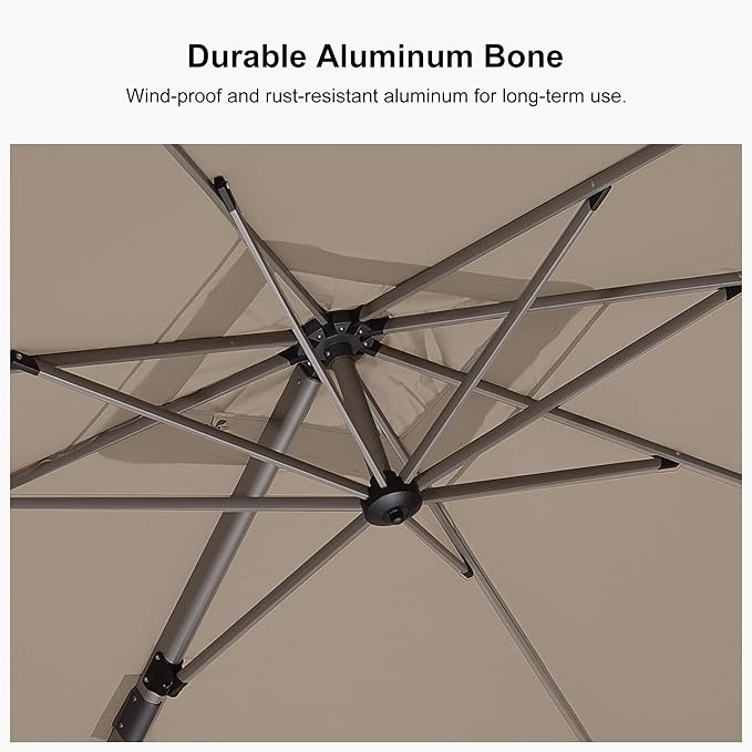 PURPLE LEAF 9' X 9' Patio Umbrella Outdoor Cantilever Umbrella, Aluminum Offset Umbrella with Champagne Frame and 360° Rotation for Pool Deck Garden, Taupe