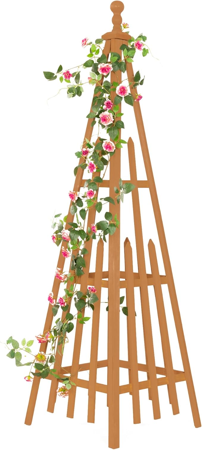 Wooden Obelisk Trellis The Ideal Support for Indoor and Outdoor Gardens, 68''H×20''W, Perfect for Tomatoes, Cucumbers, and Climbing Plants, Can Also be Used as a Background Decoration