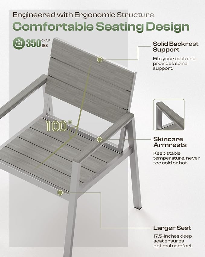 Outdoor Dining Set for 6, Patio Table and Chairs Set with Umbrella Hole, 7 Pieces HDPS Outdoor Furniture Sets for Patio, Garden, Backyard (Silver & Gray)