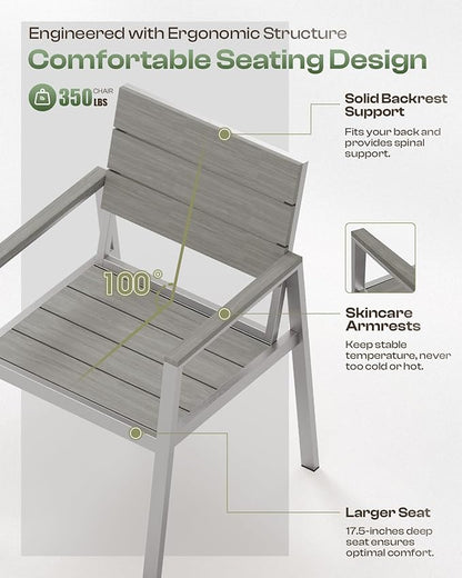 Outdoor Dining Set for 6, Patio Table and Chairs Set with Umbrella Hole, 7 Pieces HDPS Outdoor Furniture Sets for Patio, Garden, Backyard (Silver & Gray)