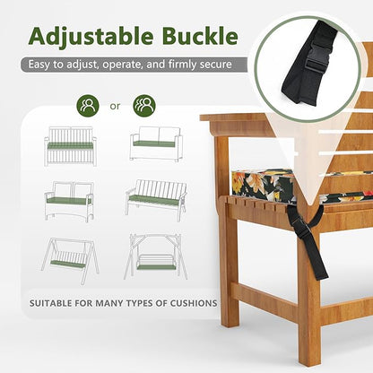 Porch Shield Outdoor Bench Cushion Cover – Waterproof Swing Cushion Cover for Patio Furniture Loveseat (Not Insert) Floral Black 48" W x 18" D x 3" H