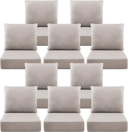 Luxury 6" Outdoor Cushions for Patio Furniture, 24x24x6" Thick Seat Cushion Set of 10, Fade Resistant Couch Chair Replacement Cushions High Density Deep Wicker Chair Cushion w/ Removable Cover, Beige