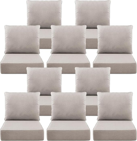 Luxury 6" Outdoor Cushions for Patio Furniture, 24x24x6" Thick Seat Cushion Set of 10, Fade Resistant Couch Chair Replacement Cushions High Density Deep Wicker Chair Cushion w/ Removable Cover, Beige