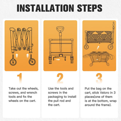 Wagon Cart Shopping Foldable Folding Collapsible with Wheels Big On Beach Garden Outdoor Grocery Heavy Duty Utility All Terrain Portable Wagons Carts for Groceries Sand Camping Sports Black