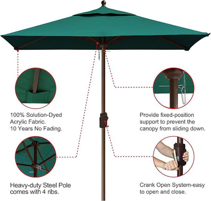 EliteShade USA 10-Year-Non-Fading 6x6Ft Square Market Umbrella Patio Outdoor Table Umbrella with Ventilation, Forest Green