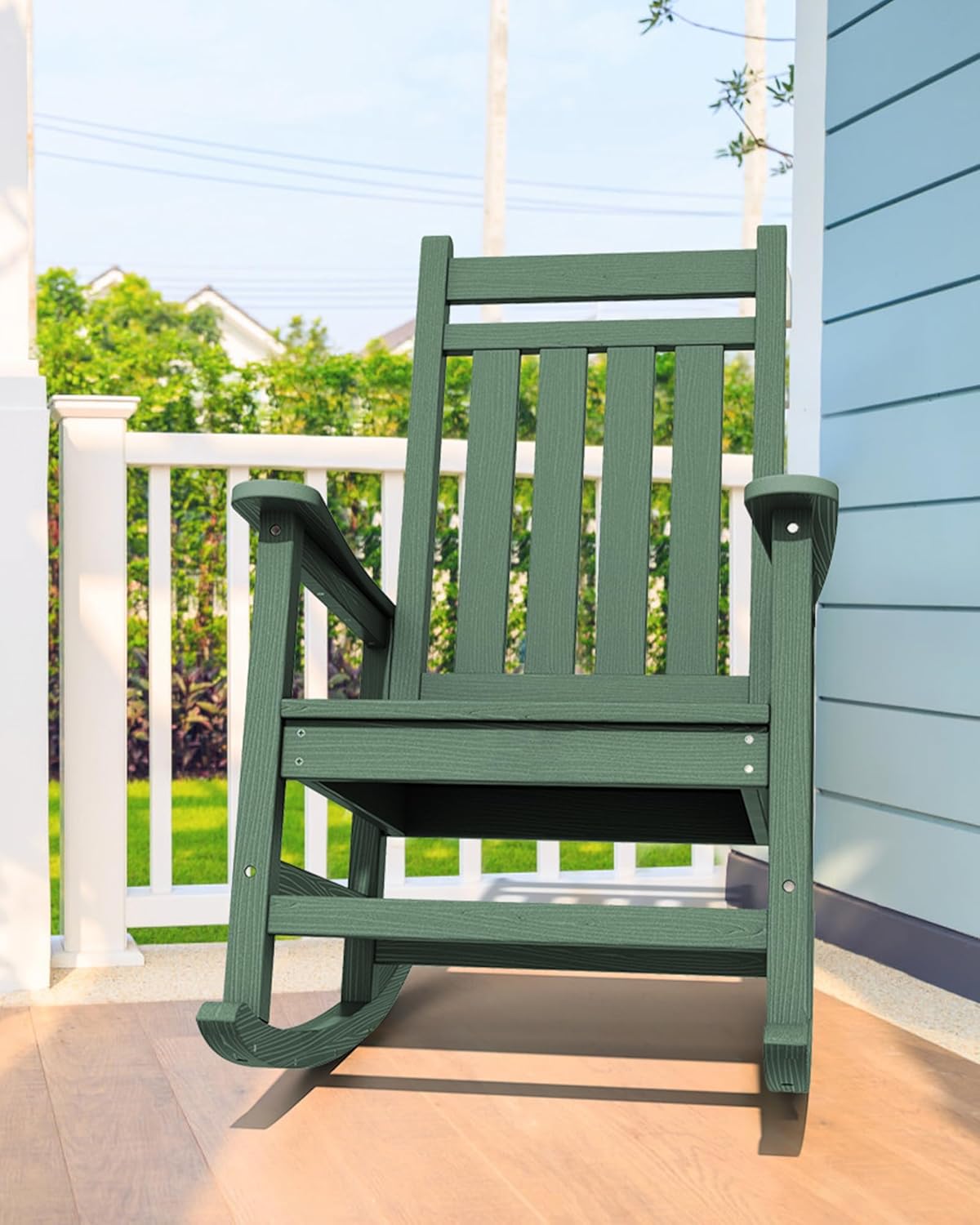 SERWALL Outdoor Rocking Chair Set of 2, HDPE Rocking Chairs for Adult, All Weather Porch Rockers for Lawn Garden, Green