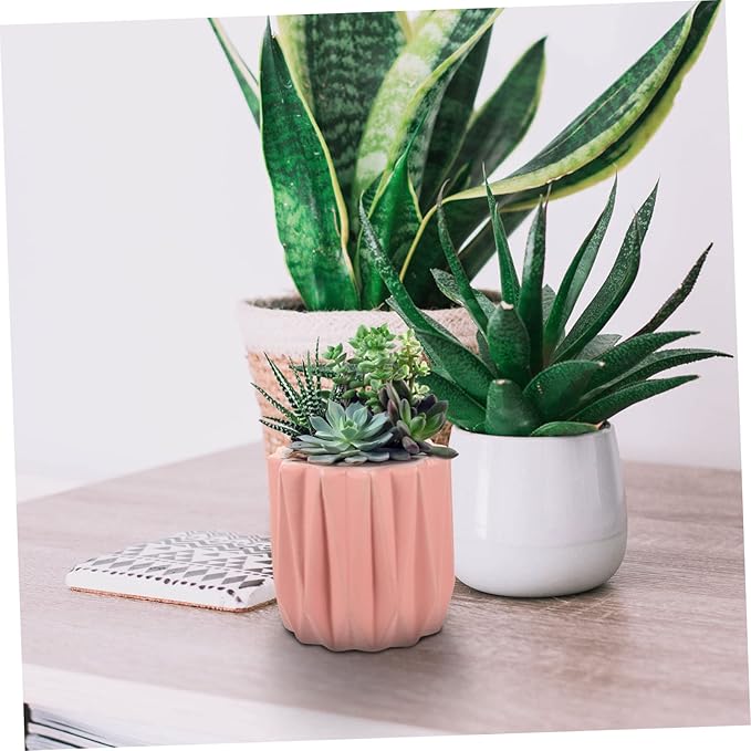 Modern Geometric Ceramic Flower Pot with Drainage and Tray Simple Planter for Bonsai and Indoor Plants Practical Decorative Flower Holder