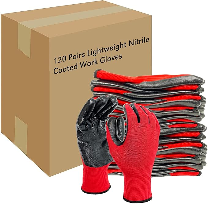 Evridwear Nitrile Coated Work Gloves,Superior Oil Resistance with Grip for Men Women Automotive,Gardening, Mechanic