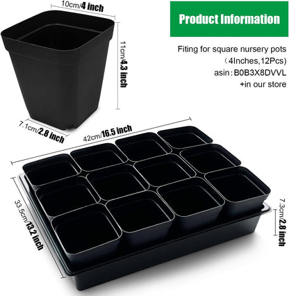 Seed Starter Tray, 5 Packs Plant Tray, Durable Plastic Growing Trays, Stackable Seedling Starter Trays Perfect for Indoor, Outdoor, Greenhouses, 16.5" L x 13.2" W x 2.8" H - Black