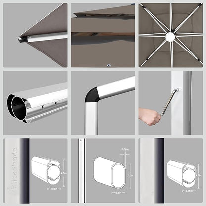 EliteShade USA Atlas 3-Tier 10x10FT Full Aluminum Cantilever Patio Umbrella for Outdoor restaurant Garden Courtyard Deck Pool and Marketing with Light(No battery),Heather Beige