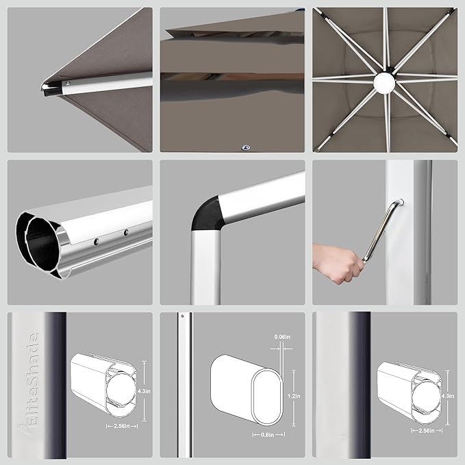 EliteShade USA Atlas 3-Tier 10x10FT Full Aluminum Cantilever Patio Umbrella for Outdoor restaurant Garden Courtyard Deck Pool and Marketing with Light(No battery),Red