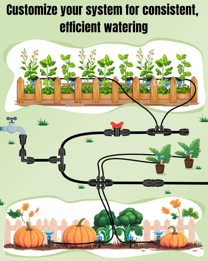 Pawfly 15 Pcs Drip Irrigation Fittings for 1/2 Inch Irrigation Tubing (1/2" ID x 0.64" OD), 1/2" Drip Line T Connectors with Anti-Drop Lock Nuts, Barbed Tees for Garden Irrigation System