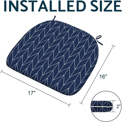 Indoor/Outdoor Chair Cushions 16x17 Inch, Patio Chair Cushions with Ties, All Weather Seat Cushions for Patio Furniture Home Garden Chair Use, Set of 4, Herringbone Navy