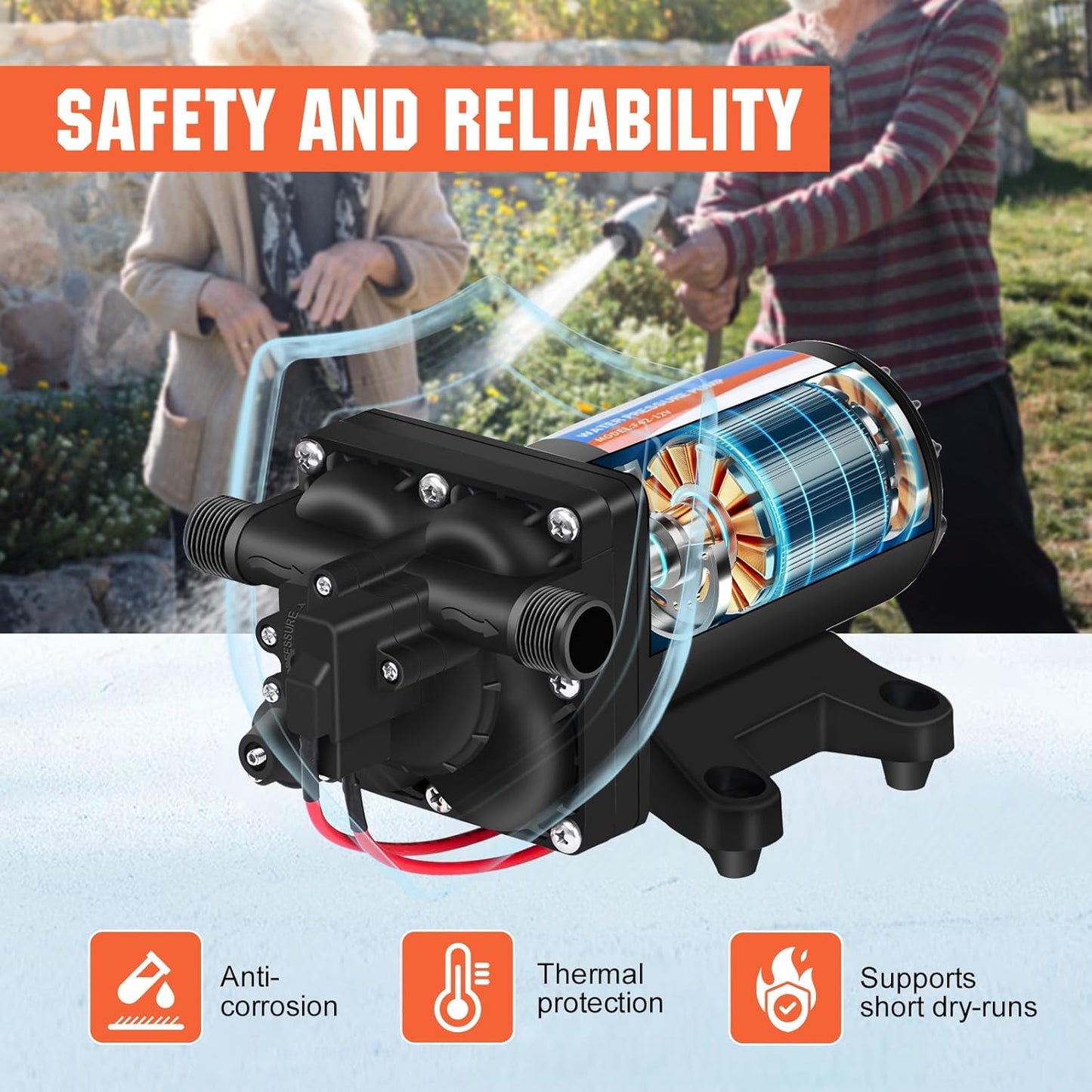 YOUNGTREE RV Fresh Water Pressure Pump 12V 5.5GPM 70PSI, On Demand Self Priming Water Pump 12Volt include 3/4" Garden Hose Adapters for Yacht Agricultural Irrigation Spraying Kitchen