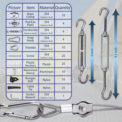 Shade Sail Hardware Kit 6 inch turnbuckles for Triangle Rectangle Sun Shade Sail Outdoor Installation turnbuckles for Cables Wire for Outdoor,Garden,Kitchen,Craft,118PCS